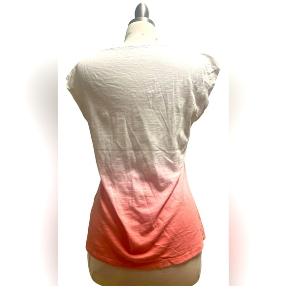 Talbots Pink Coral 🌸 and White Ombre Tee with Leaf Motif - Picture 4 of 5